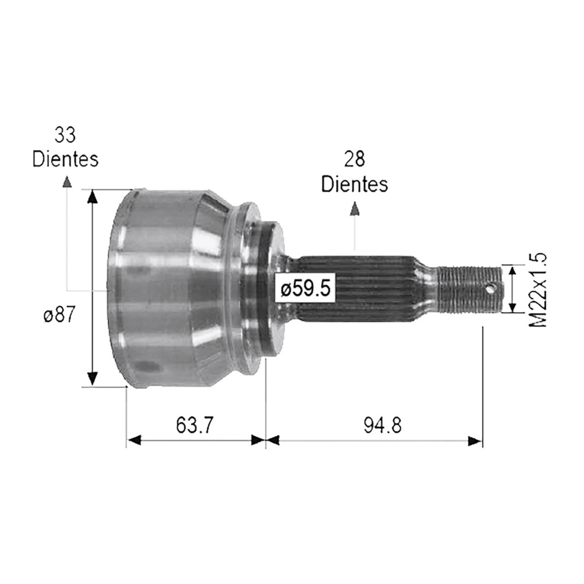 Junta Lado Rueda Derecha/ Izquierda, Estriado: Exterior 28 Dientes/ Interior 33 Dientes, Transmisión Manual/ Automática, Sin Abs > Sir9445 Spq